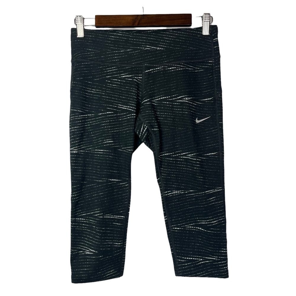 Nike Dri-Fit Black & White Printed Running Crop Athletic Pants S
